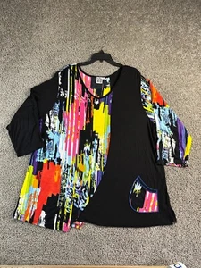 Parsley & Sage Tunic Womens 3X Black Mixed Media Assymetrical Hem Pockets Top - Picture 1 of 14