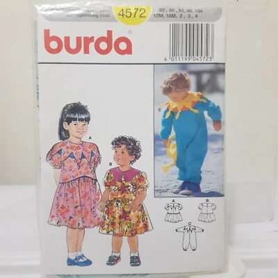 Burda Sewing Pattern 4572 NEW Uncut Toddler 12Mth - 4 Yrs Playsuit Dress Clown - Image 1 of 4