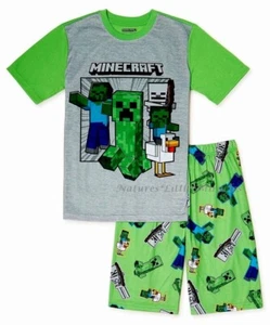 NWT Minecraft Pajamas Set Shorts Shirt Boys Girl Creeper Zombie Skeleton Chicken - Picture 1 of 3