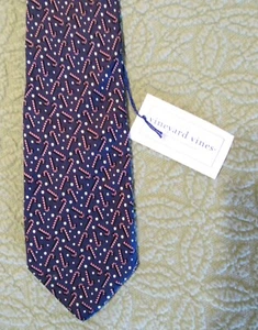 VINEYARD VINES Marineblau Rot Weiß Seide Zuckerstange Urlaub Krawatte Neu mit Etikett - Bild 1 von 7