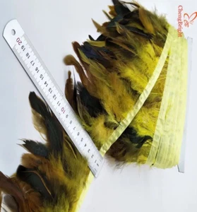Piume di gallo, 3mt piume colore giallo lunghezza 13-16 cm Frangia con Nastro, - Imagen 1 de 2