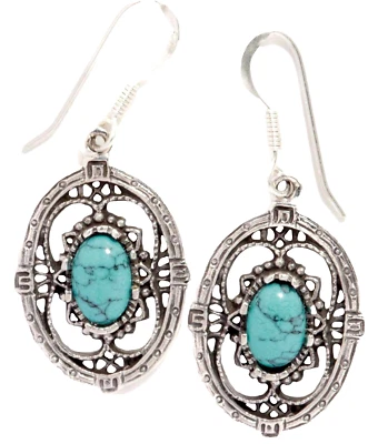 925 Silber Türkis Ohrringe Hänger Bohemian Antikstyle Trachtenschmuck - Bild 1 von 4