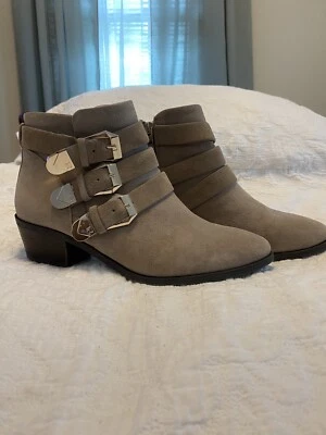 ANKLE BOOTS TARYN ROSE SAMANTHA  TAN SUEDE W GOLD TONE BUCKLES SZ 8.5 - Image 1 of 4