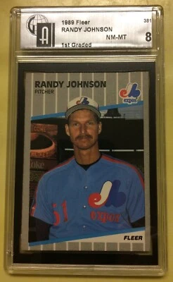 1989 Fleer Randy Johnson Expos Baseball Card Rookie #381 NM-MT GAI 8 1st Graded - Image 1 of 2