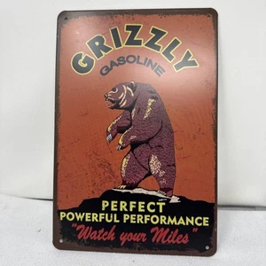 Metal Sign 7 3/4" x 11 3/4" Gas Station Oil Grizzly Gasoline - Picture 1 of 3