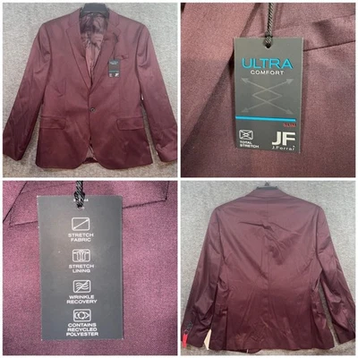 J Ferrar Men Burgundy Twill Slim Fit Blazer Jacket Ultra Comfort Stretch 42S NEW - Image 1 of 4