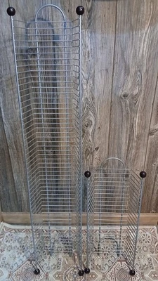 2 Vintage Gray Steel Wire Tower Racks DVD  Storage 43" & 21" hold 52 and 23 DVD - Image 1 of 4