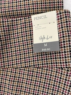 style & Co Black/Tan Pencil Mid Rise Comfort Waist Pants Stonewall NWT - Image 1 of 4