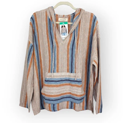 NUEVO XL LuckyBrand Baja Sudadera con Capucha DrugRug Ligero Tostado Azul Rayas ENVÍO GRATUITO Foto 1 de 4