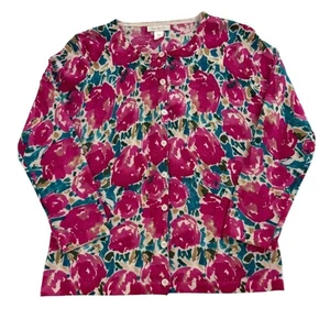 Garnet Hill Pink Floral Merino Wool Cardigan Sweater Button Down Womens Small - Picture 1 of 7