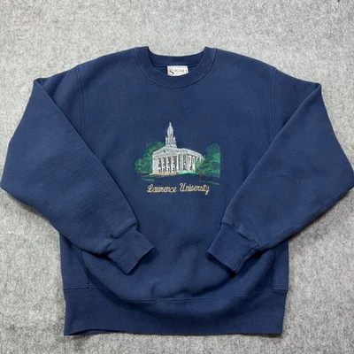 Moletom Vintage Lawrence University Adulto Grande Azul Appleton WI College Anos 90 - Imagem 1 de 4