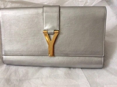 YSL YVES SAINT LAURENT Y LINE CLUTCH LEATHER BAG POUCH PURSE - Image 1 of 4