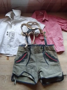 Kindertrachtenlederhose Kurz, Alt, 2 Hemden 92/98  - Bild 1 von 9