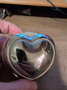 Vintage Silber bespielt Herz Schmuckschatulle rotes Samtfutter - Bild 1 von 6