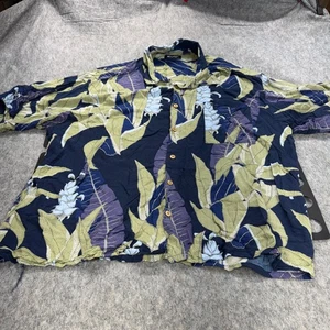 Puritan Men's Polo Shirt 3XL Navy Blue Green Rayon Floral Print - Picture 1 of 8