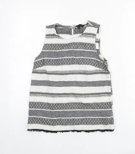 New Look Womens Grey Geometric 100% Cotton Basic Tank Size 8 Round Neck - Tassel - Picture 1 of 10