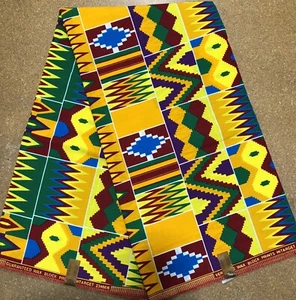6 Yards| African Wax Cotton Fabric|100%  Cotton-KENTE Print 10 - Picture 1 of 2