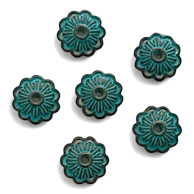 200 Flower Bead Caps 8mm Copper Blue Patina Scalloped Jewelry Spacer Findings - Image 1 of 4