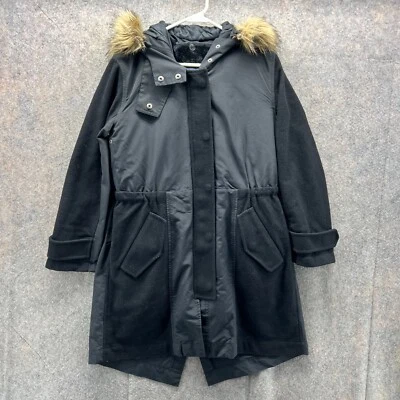 Madewell куртка женщин XS черный мех толстовка с капюшоном полный молнии заполнения пальто ацетат с подкладкой - Изображение 1 из 4