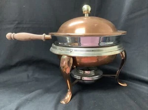 Vtg. Copper Chafing Dish w/Wooden Handle, 5 Pieces - Picture 1 of 6