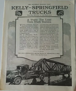 Camión de motor Kelly Springfield 1919 vigas puente anuncio vintage - Imagen 1 de 1