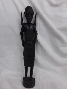 Hand Carved Man Sculpture African Ebony Wood Tribal Art 14" Tanzania Africa - Picture 1 of 9
