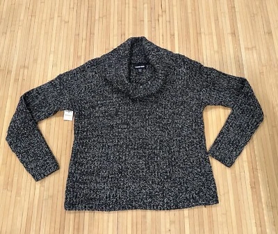 Lands End NEW Cowl Neck Black Gray Marled Wool Blend Sweater Women’s M 10-12 $79 - Image 1 of 4