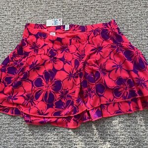 NWT JUSTICE Girls Orange Neon Skirt Built In Shorts Double Ruffle Pull On SZ 14