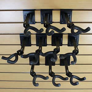 Set of 10 Guitar Hanger Slatwall Black Steel Foam 3” OC Adjustable 270° Spacing