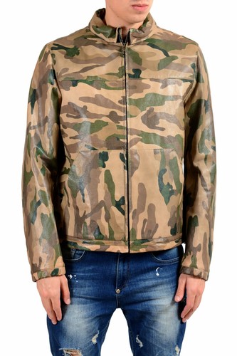 Giacca Valentino Uomo 100% Pelle Mimetica Cerniera Intera Taglia S M