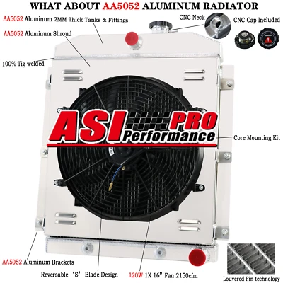 3 Rows Aluminum Radiator+Shroud Fan for 1947-1954 Chevrolet TRUCK 3100 I6 Foto 1 de 4