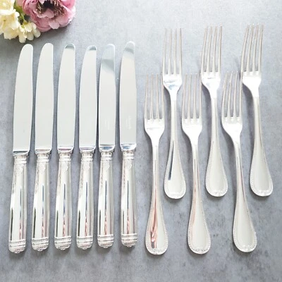Christofle Malmaison Standard Knife Fork 12pcs Silverplate Excellent - Image 1 of 4