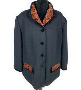 Chaqueta de terciopelo leopardo de lana negra para mujer Valerie Stevens II talla 24W - Imagen 1 de 8