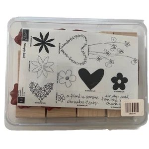 Stampin' Up! Simply Said Set of 11 Wood Mount Stamps Hearts Flowers 2006 - Picture 1 of 2