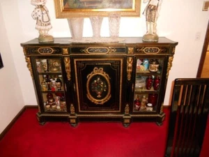 1860 FRENCH LARGE CABINET, BRONZE ORMOLU MOUNTED EBONIZED PIETRA DURA INLAID. - Picture 1 of 13
