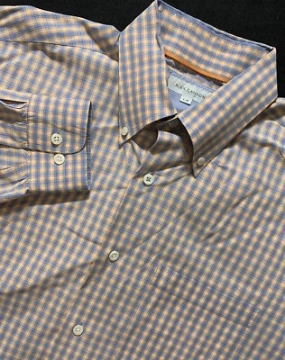 Camisa de vestir Alex Cannon para hombre grande naranja azul a cuadros con botones Pascua Foto 1 de 4