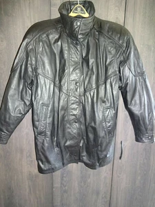 Damen schwarz Leder Galerie Mantel Jacke L gefüttert Motorrad Biker Winter - Bild 1 von 12