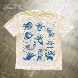 Astronaut Raccoon T-Shirt Funny Space Tee for Raccoon Lovers Vintage Graphic - Picture 1 of 23
