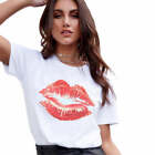 T-shirt femme décontracté imprimé à lèvres rouges imprimé à manches courtes haut décontracté