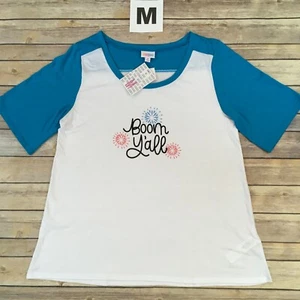 MEDIUM Boyfriend Tee LULAROE ~BOOM Y'ALL Fireworks~ Americana T-shirt SIZE 10-12 - Picture 1 of 2