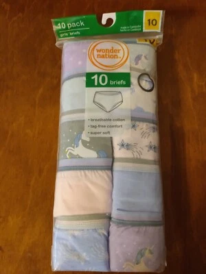 Wonder Nation Girls 100% Cotton Briefs Panties 10-Pack Underwear Size 10 New - Image 1 of 4