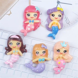 10 Mixed Resin Mermaid Princess Cabochon Embellishment Flat Back Deco DIY35*20mm - Picture 1 of 13