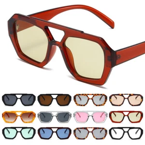 Retro Trendy Sunglasses Classic Double Bridge Square Thick Frame Eyewear Sunnies - Picture 1 of 30
