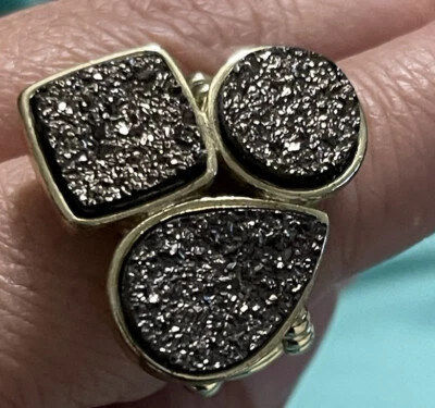 Кольцо с золотым друзовым черным камнем геометрические формы ободок комплект от AVON один размер - Изображение 1 из 3