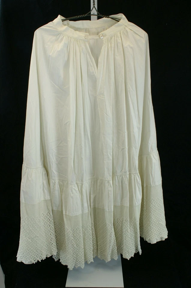 Antique Bridal Gown Petticoat Slip Maxi Long Skirt Ivory Crochet Lace Hem W-24" - Image 1 of 4