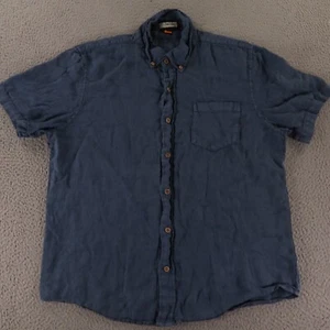 Tailor Vintage Shirt Mens L Blue 100% Linen Hopsack Button Up Short Sleeve - Picture 1 of 11