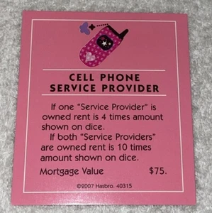 Vtg Monopoly Barbie Boutique Ed. 2007 Replacement Pc Cell Phone Service Provider - Picture 1 of 4