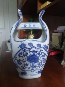 Vintage blau & weiß Chinoiserie Nanchan chinesische Porzellan Vase - gestempelter Boden - Bild 1 von 3