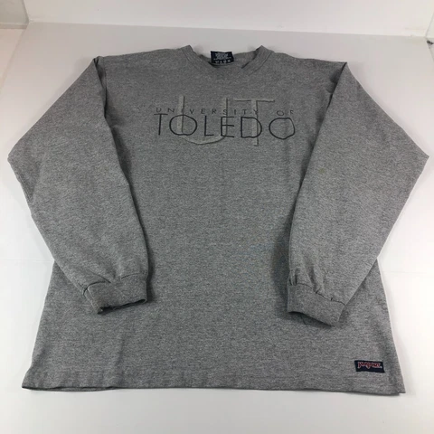 VTG Jansport Toledo Rockets Shirt Adult Medium Grey Stained Long Sleeve Tee Cover