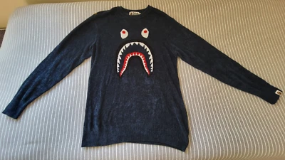 BAPE Knit Sweater Shark Logo - Medium - Blue/Camo Back - Image 1 of 4